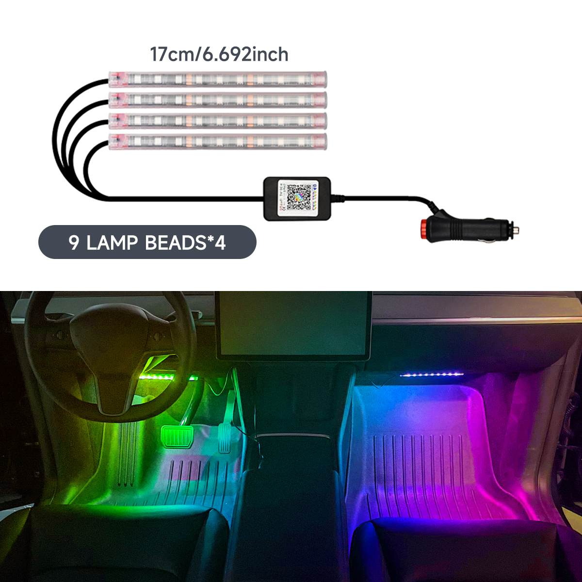 Luz LED Interior 4 en 1 de 5V-12V RGB, lámpara LED para coche, luz para pie, decoraciones para coche, control por aplicación, luz de ambiente de ritmo dinámico: 3000 K de oro