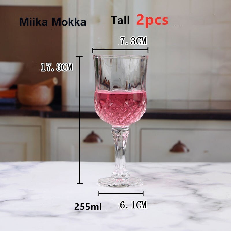 2pcs Diamond Pattern Wine Glass Crystal Wiskey Champagne Glasses Bordeaux Burgundy Wedding Party Birthday Lead-Free: C  tall 2pcs