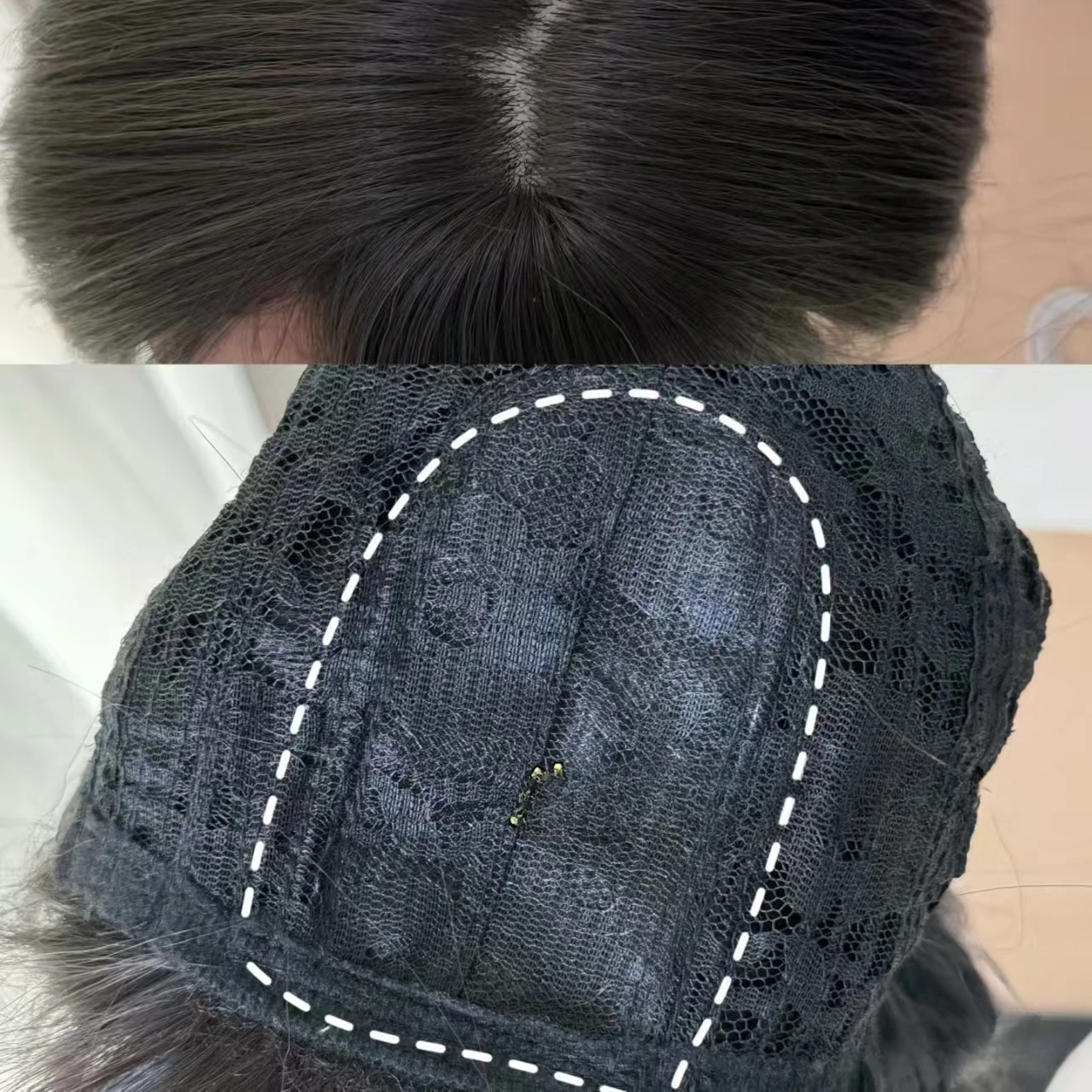 Zwarte pruik met pony Lang steil haar Bakkebaarden Japanse Jk Zwart Lolita Simulatie Haar Hoofdband Pruiken