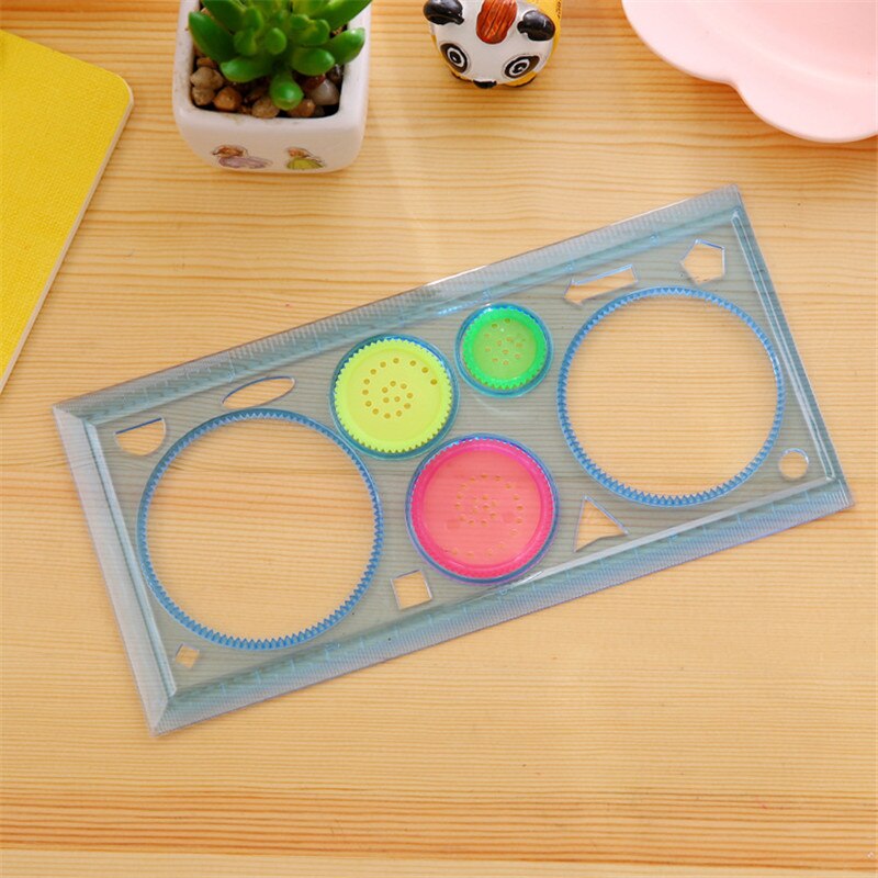 Pintura multifunción rompecabezas espirógrafo regla geométrica herramientas de dibujo Kawaii Plantilla de círculos para niños dibujo: Azul