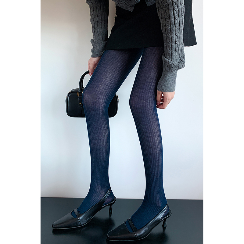 y2k Girls Knitted Striped Tights Women Autumn Winter Basic Casual Streetwear Pantyhose Stocking For Women: SKY BLUE