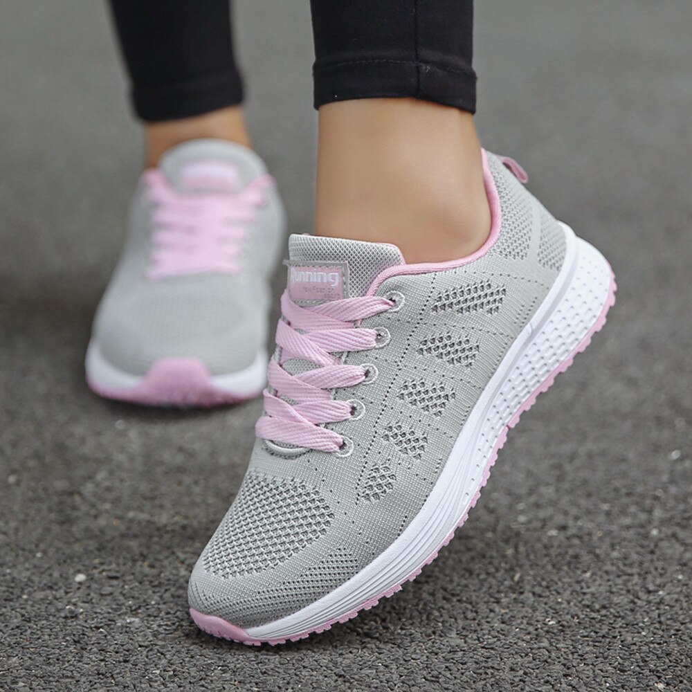 Sneakers Women Sport Shoes Lace-up Running Shoes Woman Flying Weaving Mesh Round Cross Straps Female Flat Sneakers Кроссовки @40