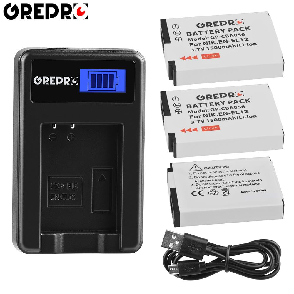 3Pcs EN-EL12 ENEL12 EN EL12 Battery + LCD USB Charger for Nikon Coolpix AW100s AW110s AW120s S610 S610c S710 S620 S630 S8000 S70: 3B with Charger