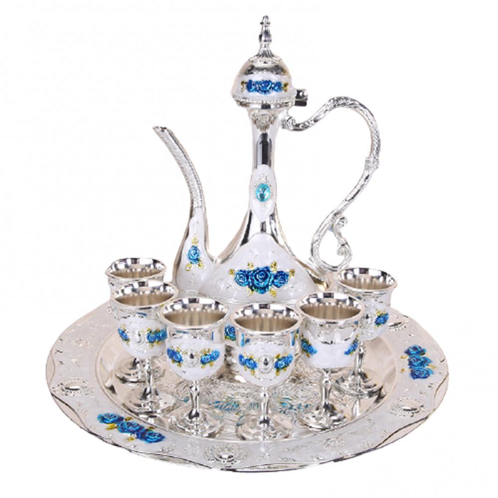 8 unids/set Vintage europeo copa para vino de Metal tetera Set de bandejas boda casa de