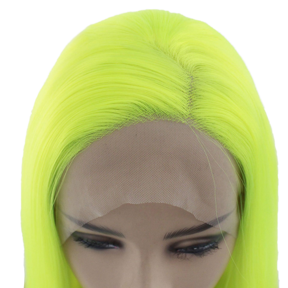 Similler groene fluorescerende roze bob synthetische kant voorpruiken kort haar steil voor vrouwen zwart klassiek middendeel