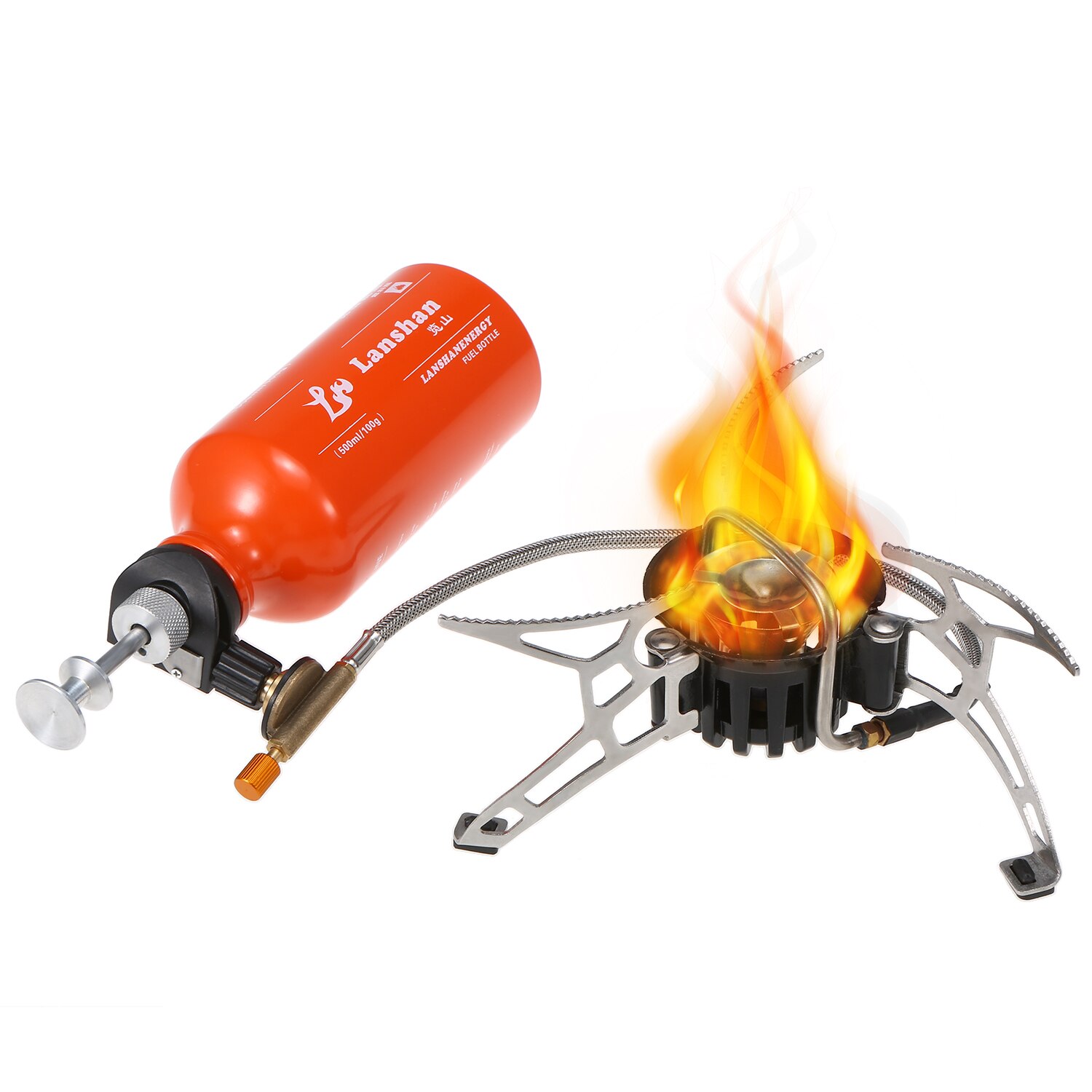 Réchaud de Camping multi-carburant avec bouteille d&#39;essence de 500ml et 9 plaques, pare-brise, pare-brise, Diesel, alcool, Camping en plein air
