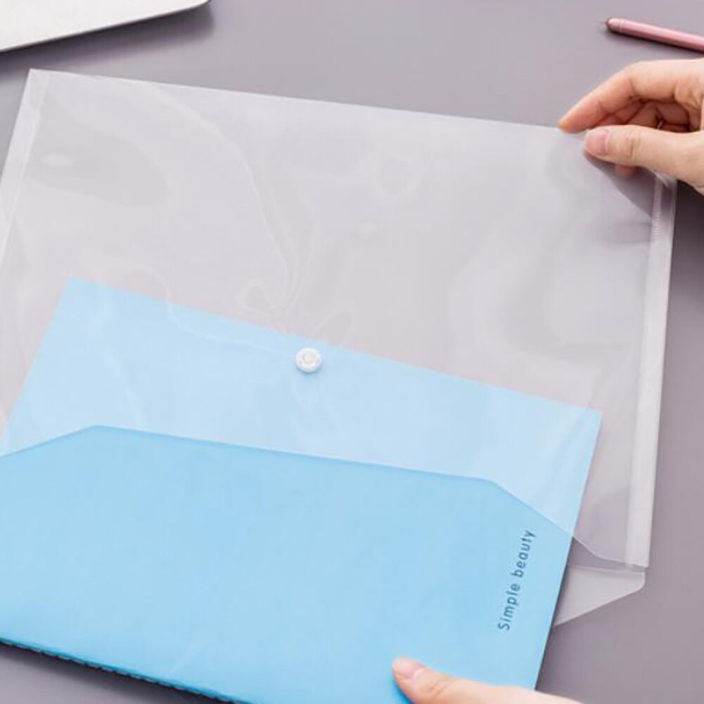 Simple Transparent Document Bag Thicken Plastic Button Closure Folder Filing Pouch A4 File Bag Student Stationery Pouch