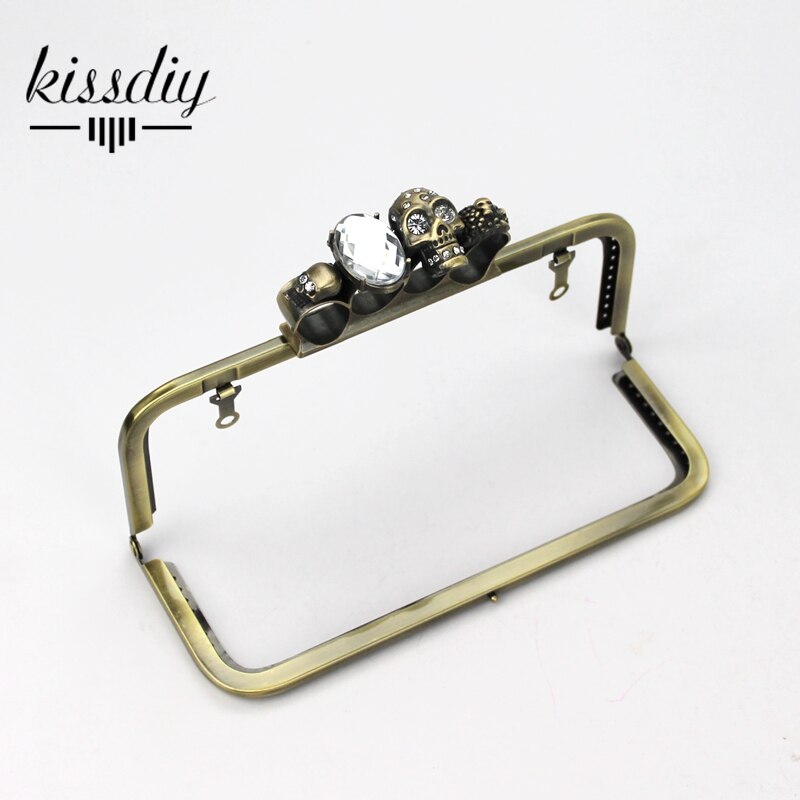 Kissdiy 20.5cm punk kranie hoved dekoration fingerring holder antik bronze pistol balck kyss lås håndtag diy taske tilbehør