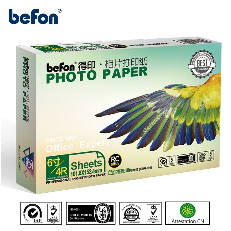 Befon – papier Photo 4x6 6 pouces 4R, 100 feuilles de papier photographique, résistant à l&#39;eau, 260 g/m², utilisé pour imprimante à jet d&#39;encre toutes couleurs