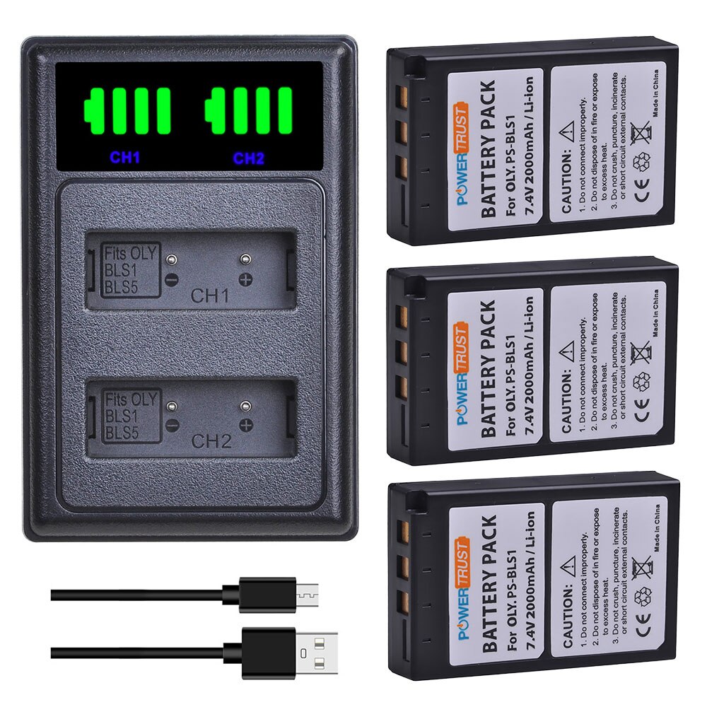 BLS-1 PS-BLS1 Battery and Charger for Olympus E-420, E-450, E-600, E-620, Pen E-P1, E-P2, E-P3, E-PL1, E-PL3 Digital SLR Cameras: 3Battery and charger