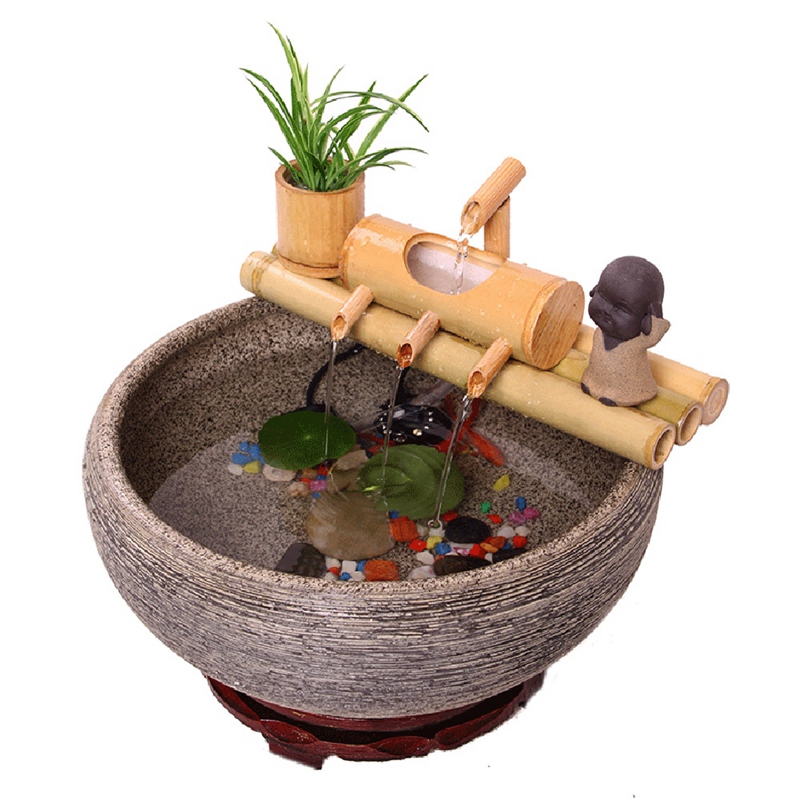 Bambus Aquarium Wasser Recycling Feng Shui Dekoration Rohr Wasser Brunnen Stein Trog Filter Büro Schreibtisch Zur