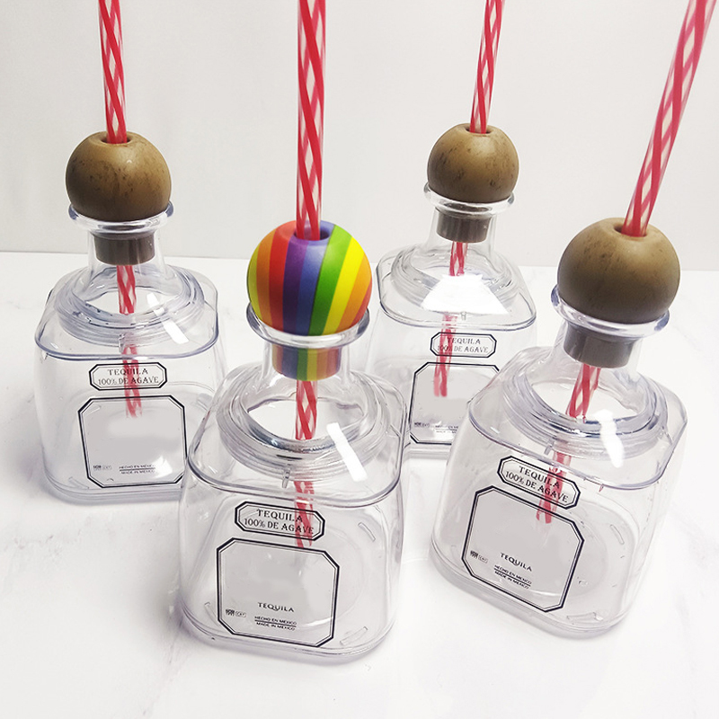 Reusable Cups With Straw Hole Patron Bottles Empty For Drinks Plastic Mini Patron Tequila Bottles Patron Liquor Bottle Cups