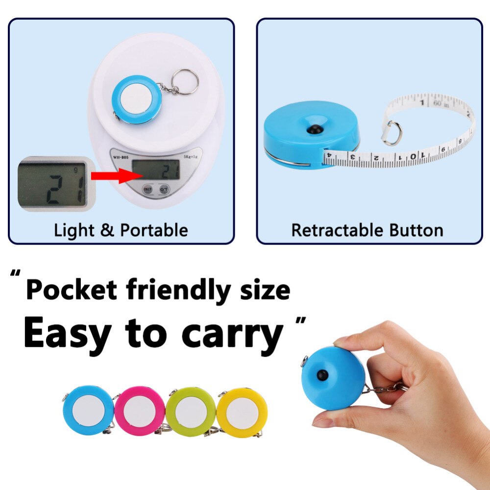 Przenośny 1.5M wysuwana linijka centymetr/Cal miarka mini linijka z brelokiem kolorowy ładny wzór doskonały robić obozu podróży