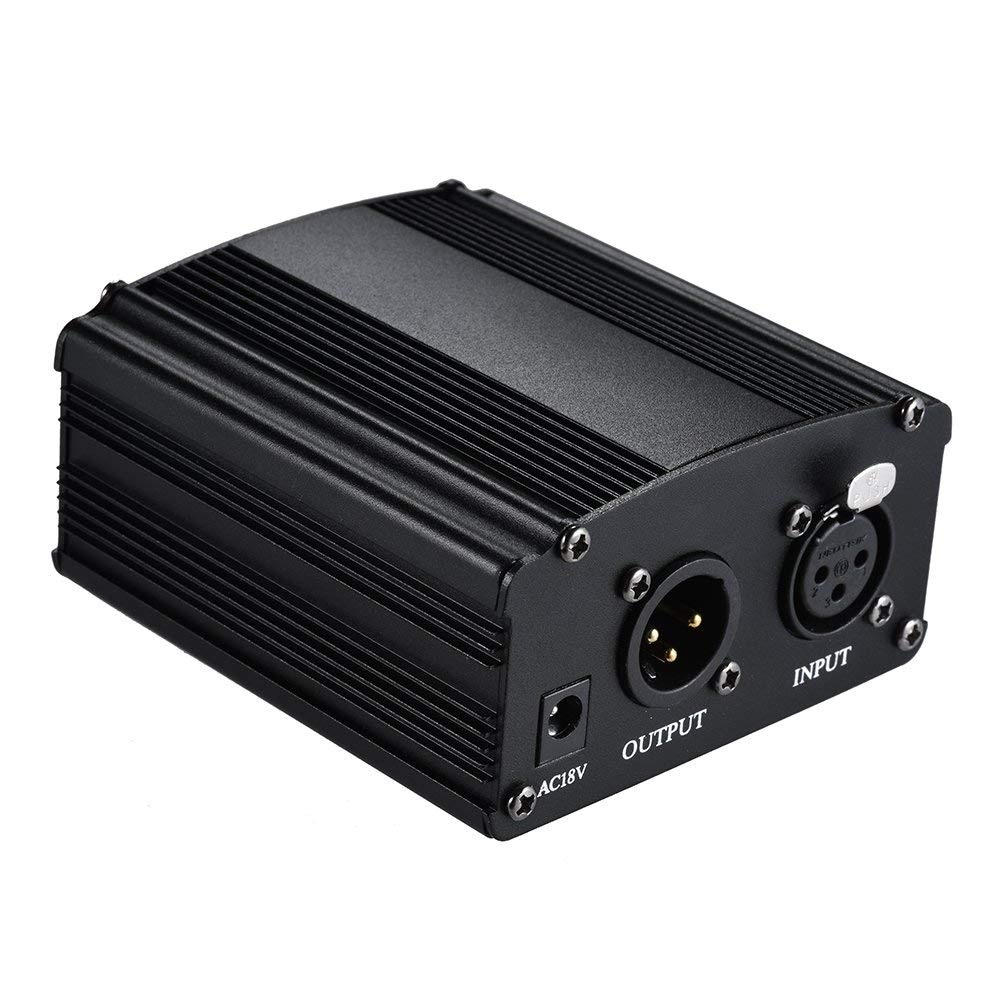Fuente de alimentación Phantom de 1 canal de micrófono de 48V + adaptador AU US enchufe de la UE para cualquier micrófono condensador de grabación