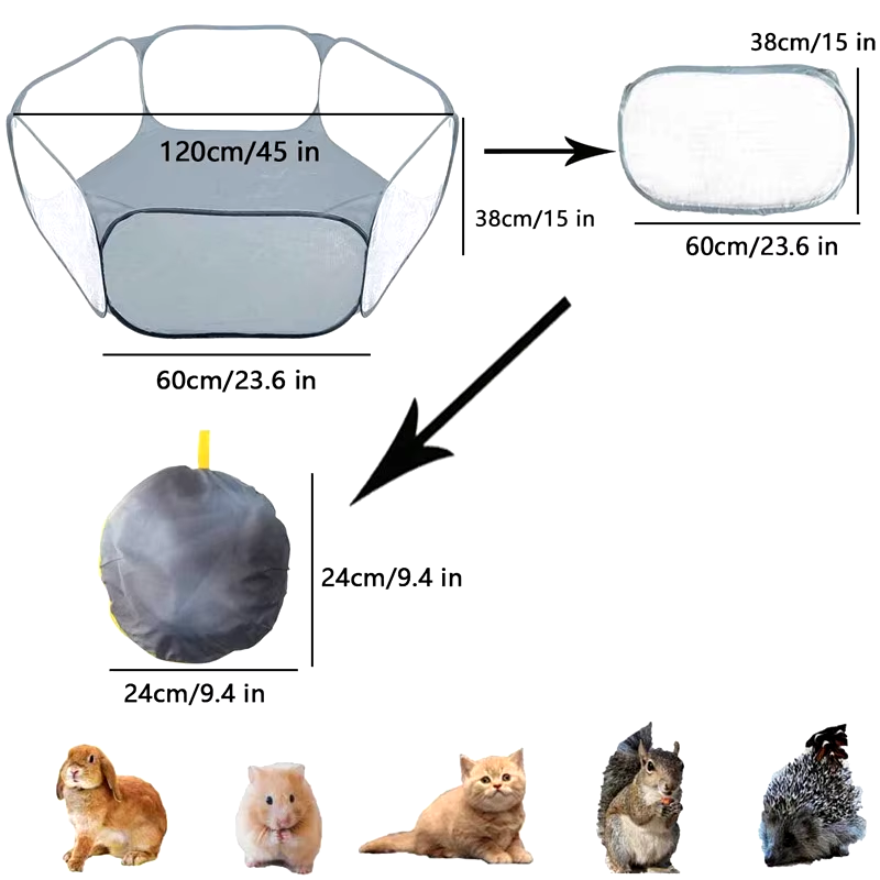 Tente Transparente Pliable Portable pour Animaux de Compagnie, Petit Parc pour Chat et Chien, Clôture de Cour Ouverte pour Hamster et Lapin