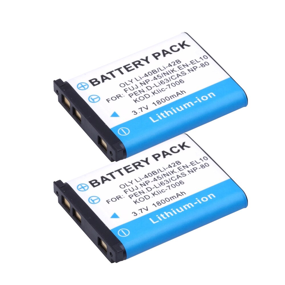 1800mAh Li-40B Li-42B EN-EL10 Batterie + LCD Ladegerät für Olympus Li 40B 42B, Nikon EN EL10, finePix XP70 XP60 XP50 T550: 2 Pcs Battery