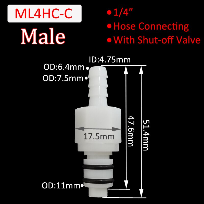 1/4 Hose Barb Valved In-Line Coupling Insert Panel Mount Coupling Body Male Female Quick Shut-Off Hose Joint Tube Connector: ML4HC-C