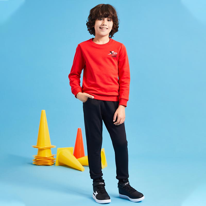 Xtep Kids Sweatshirt - Boys Girls Casual Pullover - Long Sleeve Loose Fit - Breathable: 140cm / Red