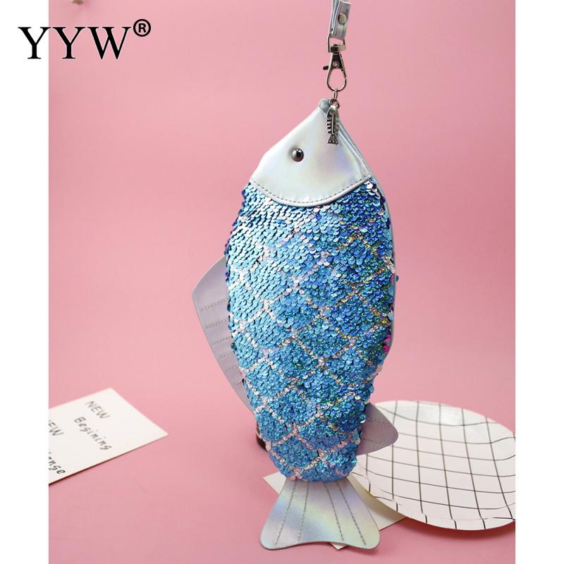 ! Special Sequin Fish Pattern Clutch Bag Purse Animal Shape Personality Clutch Purse PU Leather