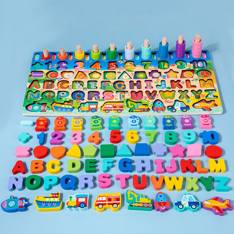 Montessori Educational Wooden Toys Number Letter Traffic Fishing Busy Board Children&#39;s Preschool Math Toy Counting Geometry