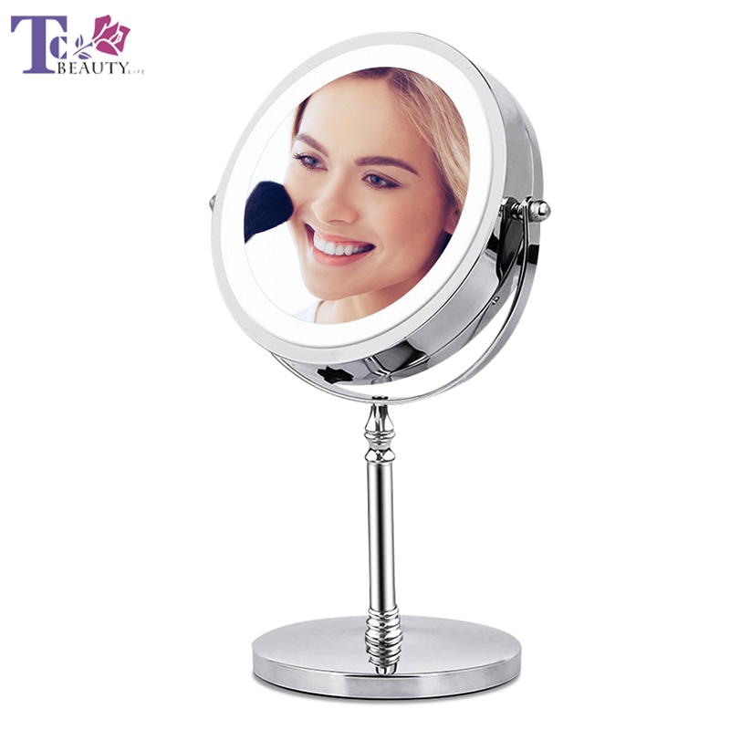 Makeup lys spejl med 10x forstørrelser led lys spejl til makeup baggrundsbelyst lys skrivebord kosmetiske spejle