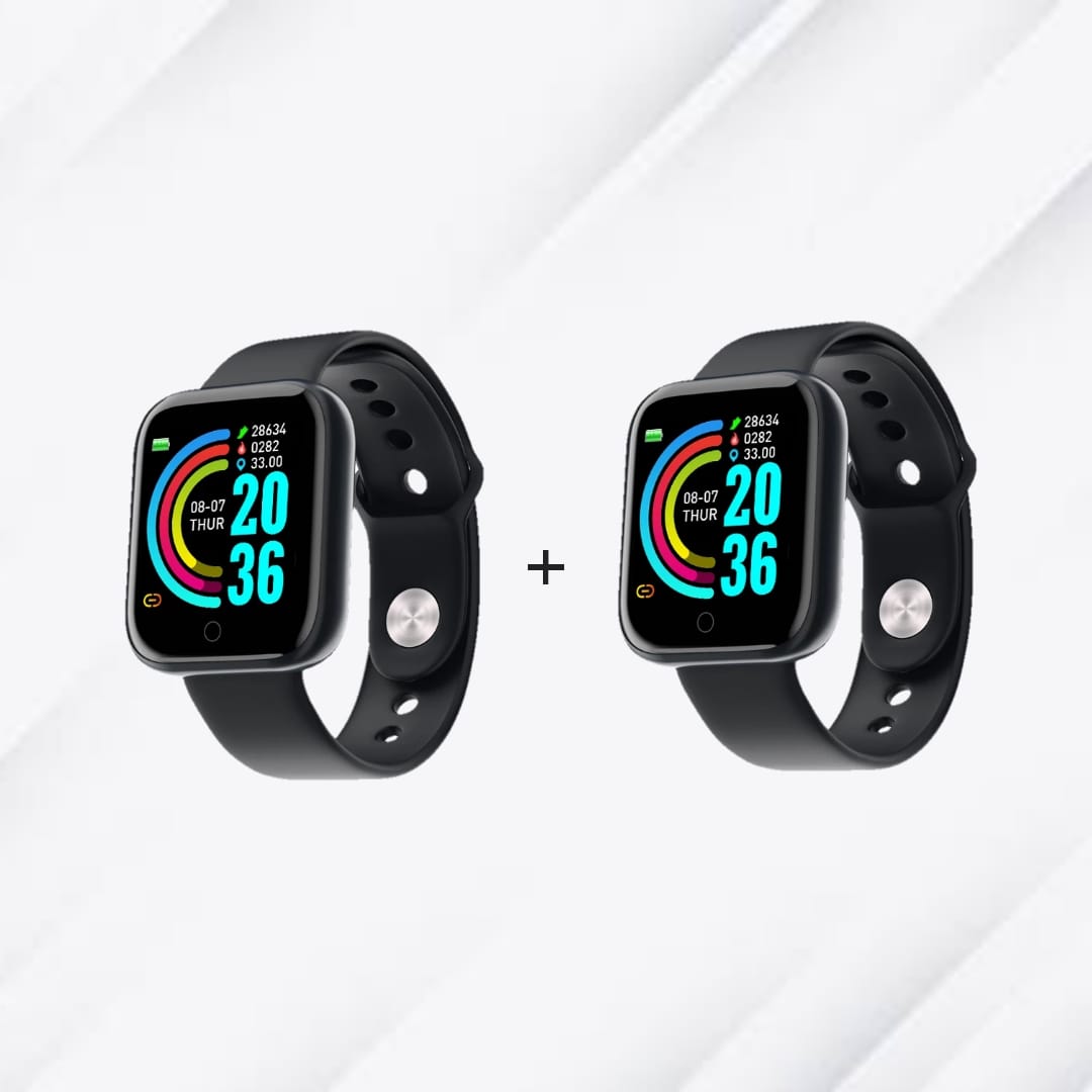 D20 Pro Y68 Smart Watch Bluetooth Fitness Tracker Sports Watch Heart Rate Monitor Blood Pressure Smart Bracelet for Android IOS: D20  2pcs Black