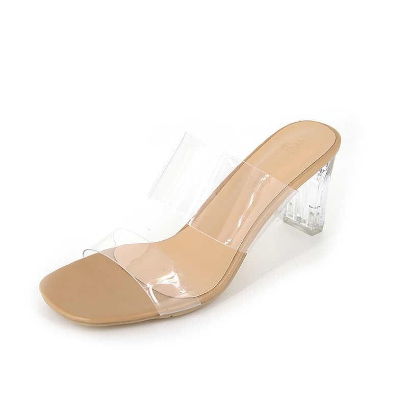 Klare hæle hjemmesko kvinder sandaler sommersko kvinde gennemsigtige høje pumps bryllup jelly buty damskie høje hæle: Beige 7cm / 40