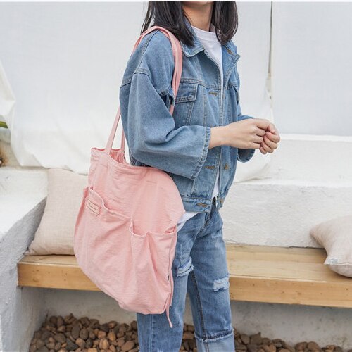 Youda Koreaanse Stijl Persoonlijkheid Trekkoord Schoudertas Grote Capaciteit Casual Katoen Crossbody Tassen: Roze