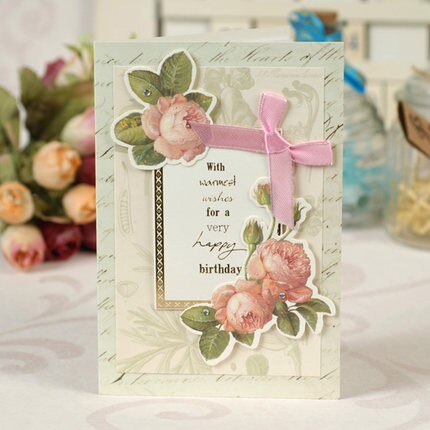 Eno gratulasjonspapir lagdelt 3d gratulasjonskort vintage håndlagde bursdagskort blomsterkort: 18ab-06