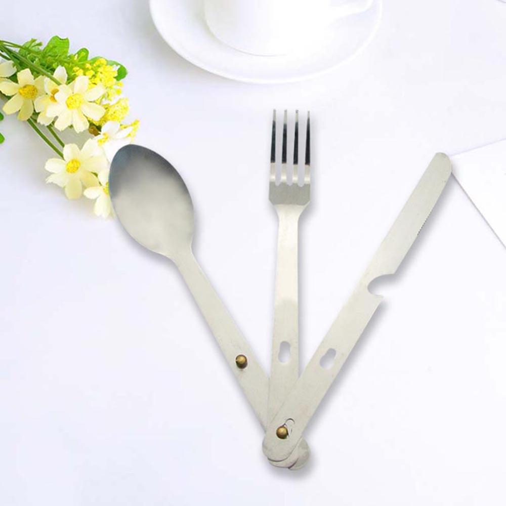 1Pcs Faca Garfo Colher Combinação Set Acampamento Conjunto de Talheres de Aço Inoxidável Portátil Ao Ar Livre Ferramenta de Combinação Multifuncional