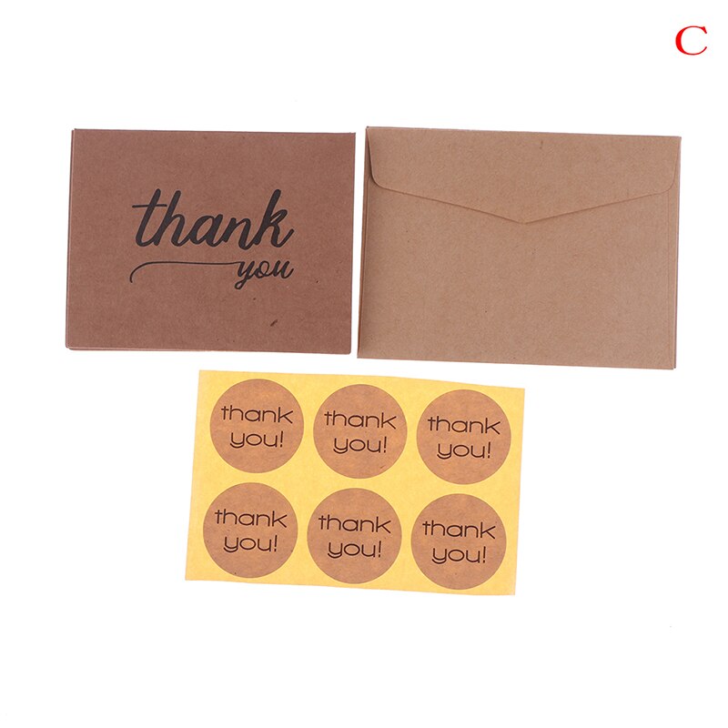 18 stuks bedankkaartjes, kraftpapier enveloppen, zegelstickers, mini-stickers voor bruiloftsfeestjes, bruine papieren kaart en enveloppen: C