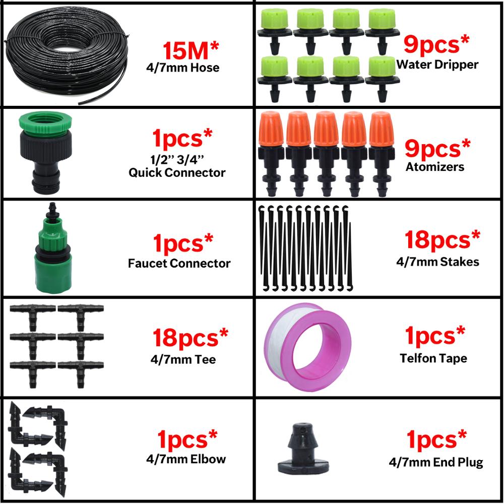 KESLA 5M-35M Micro Drip Irrigation Watering Kit Automatic Garden 4/7mm Irrigation System w/ Adjustable Dripper for Flower Lawn: KSL01-KIT188-15M