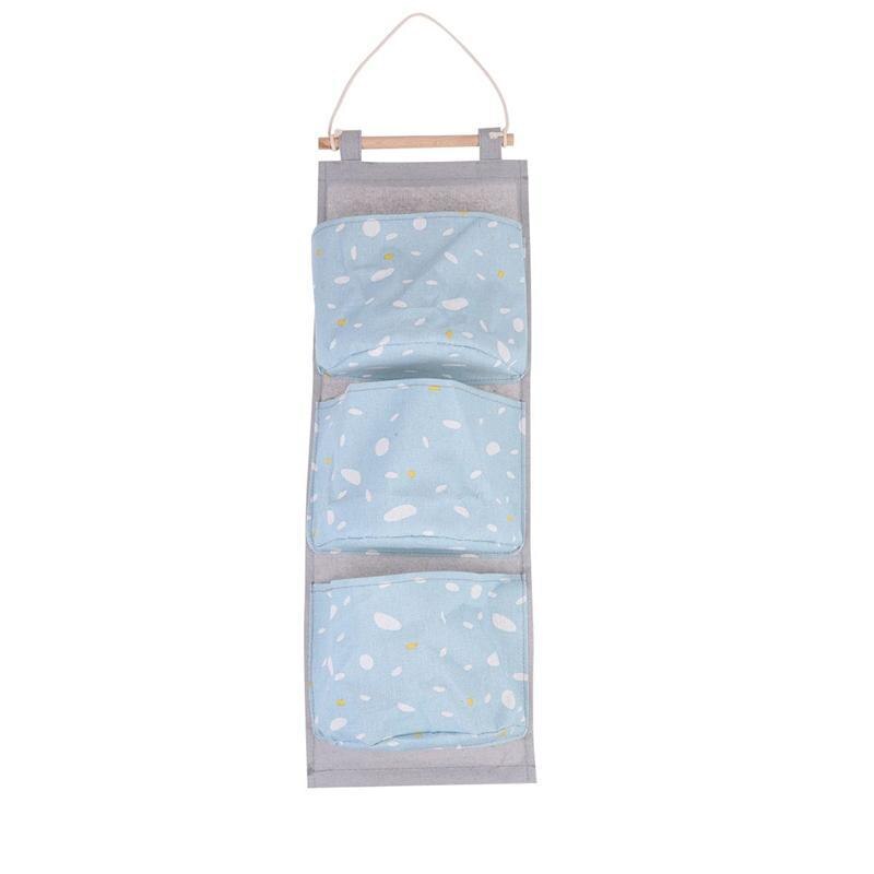Cloth Three Pockets Door Back Storage Bag Simple Hanging Sundries Pouch Wall Organizer for Bedroom: Blue