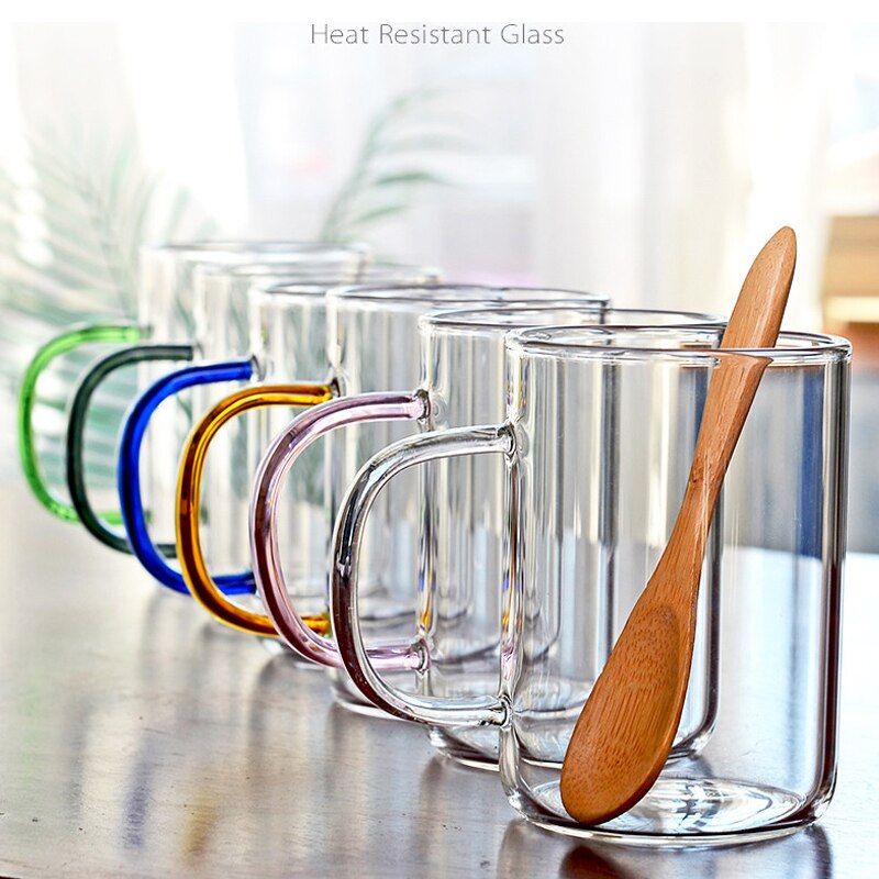 Color handle transparent glass coffee tea beverage dessert breakfast milk cup kitchen utensil with handle glass