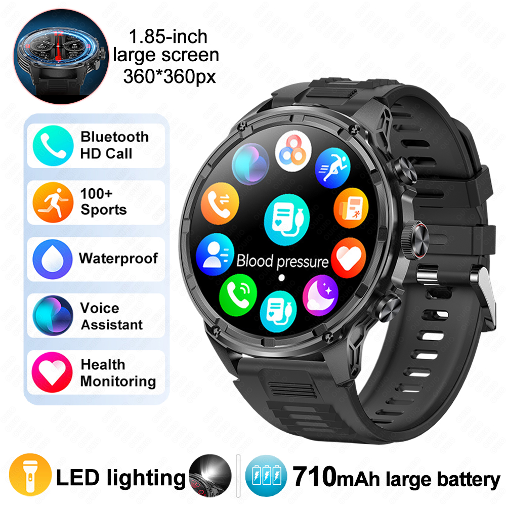 2025 1.85 polegadas ultra hd relógio inteligente 710 mah bateria grande nfc detecção bluetooth chamada esportes fitness smartwatch para huawei xiaomi: Branco