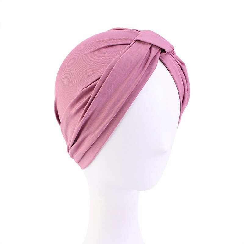 Indiase Vrouwen Modal Katoen Geplooide Hoed Chemo Haaruitval Kanker Tulband Motorkap Hoofd Sjaal Wrap Strech Bandana Cover Beanie Arabische cap: 06 Pink