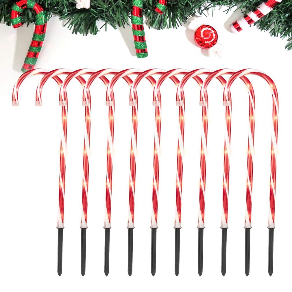 10 pièces énergie solaire noël canne lumières joyeux noël chemin passerelle lumière pour la maison lampadaire décoration de noël