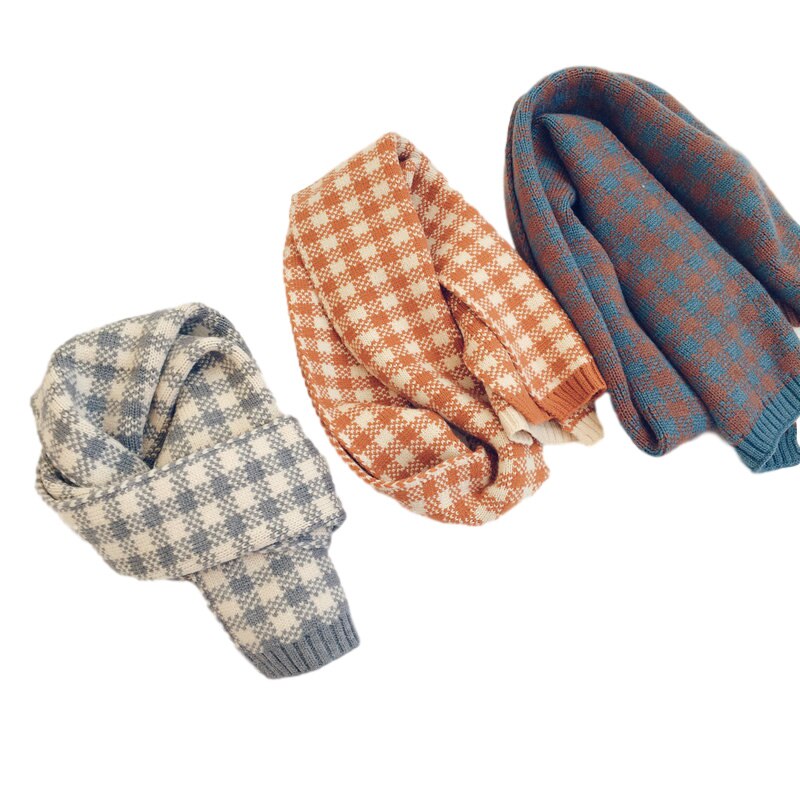Kids Scarf Spring Winter Knitted Children Scarf Thick Warm Plaid Boy Girl Neck Warmer Lovely Kids Children Accesories 3-6Y