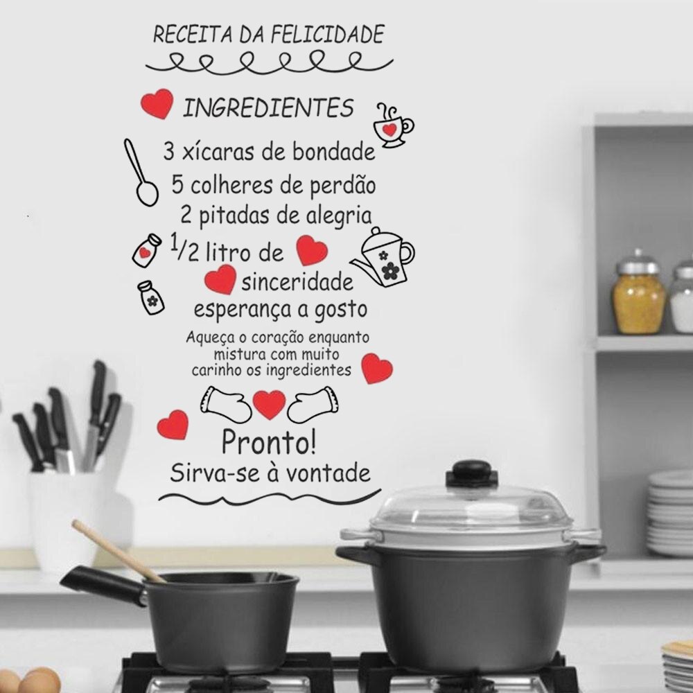 Receita Da Felicidade Portuguese Quotes Wall Stickers Removable Vinyl Murals Kitchen Restaurant Home Decor Decals Poster RU2168: 1 / 42x69cm