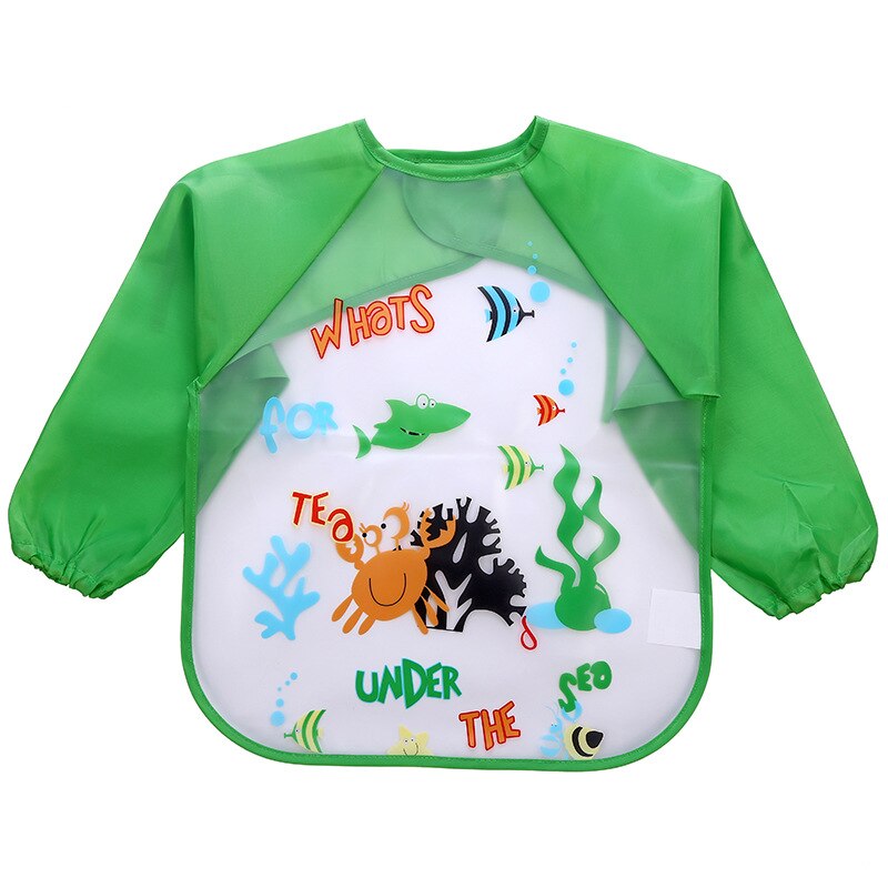 1Pcs Waterdichte Baby Schort Cartoon Patroon Baby Slabbetjes Schort Eva Leuke Lange Mouwen Baby Burp Doek Slabbetjes: Green crab