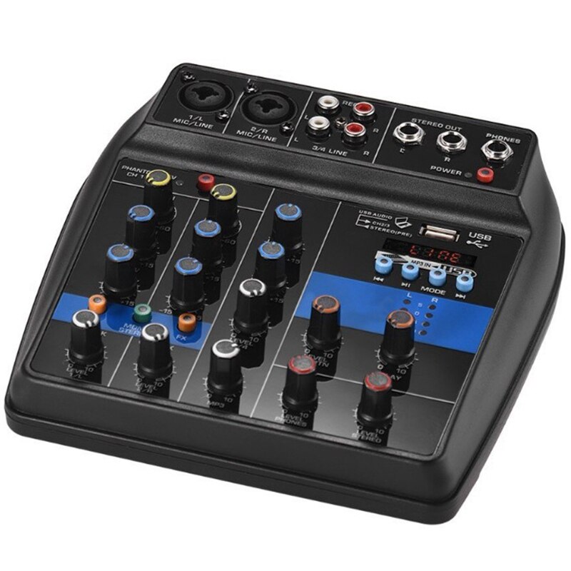 Portable Bluetooth A4 Sound Mixing Console Audio Mixer Record 48V Phantom Power Effects 4 Channels Audio Mixer With Usb(Eu Plug)