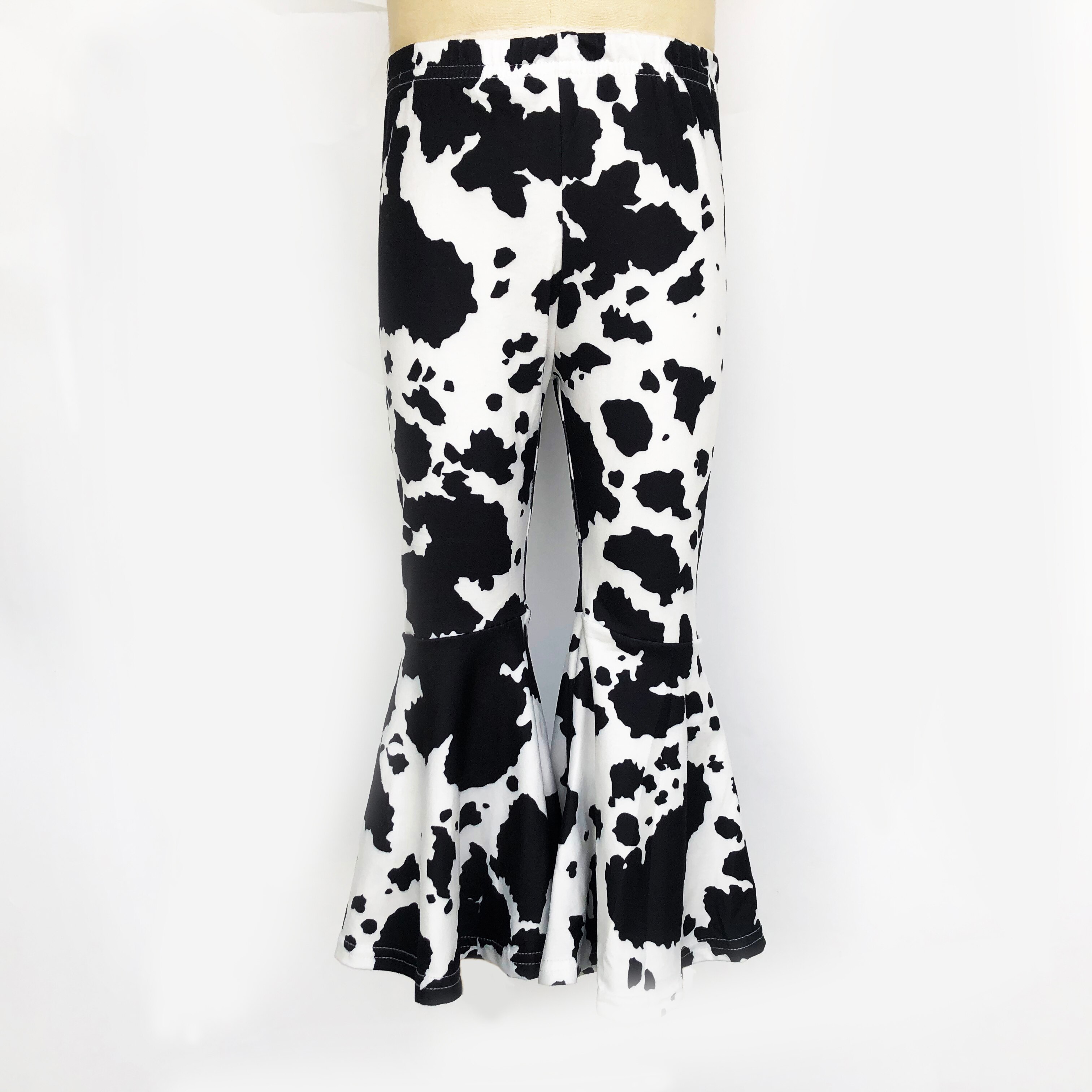 GirlyMax Spring Girls Long Bell Bottom Cow Print Pants