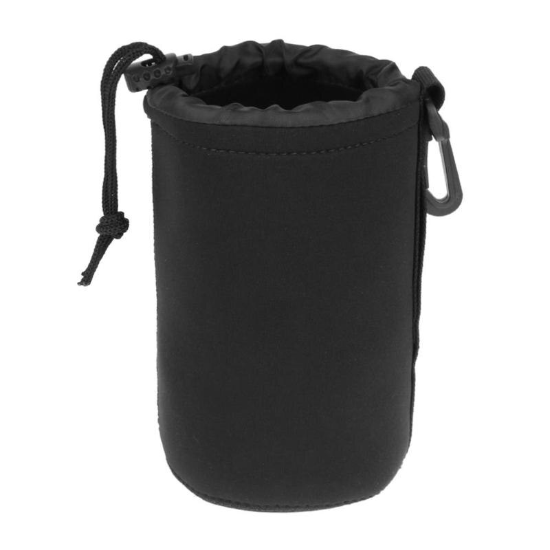 Camera Lens Pouch Bag Neoprene Waterproof Soft Video Full Size S M L XL Camera Lens Fleece Drawstring Protector: Black L