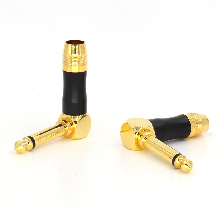 Hi End B605G 5u chapado en oro 1/4 "TS ángulo recto MONO teléfono conector de clavija 6,3 MM JACK