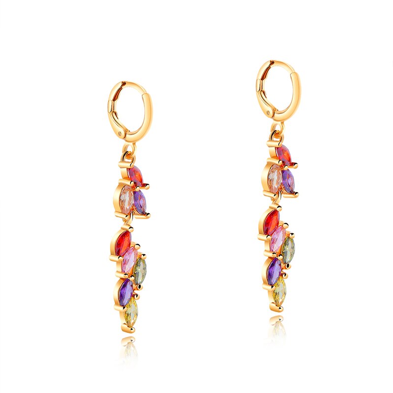 Copper Earring Jackets Wheat Ears Shape Mosaic White/Colour Cubic Zirconia Women's Earring Jewelry EZ020: Colour