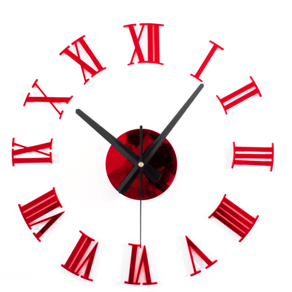 DIY Acrylic Mirror Wall Clock 3D Roman Numerals &amp;Home Decor Stickers Wall Watches: Red