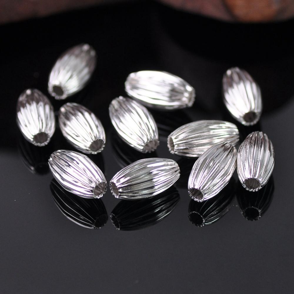 50pcs Gold Plated Color Oval 5x8mm 6x10mm 7x12mm Hollow Plicated Metal Brass Loose Beads lot for Jewelry Making DIY Crafts: Silver / 6x10mm