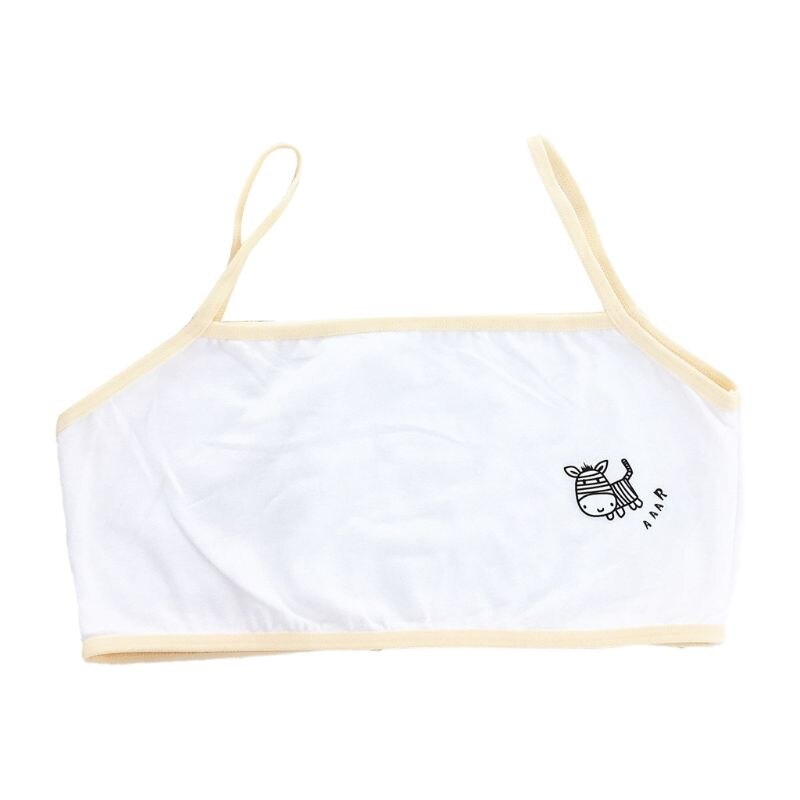 Puberty Girls Single Layer Training Bra Cartoon Zebra Spaghetti Strap Underwear: Flesh Color
