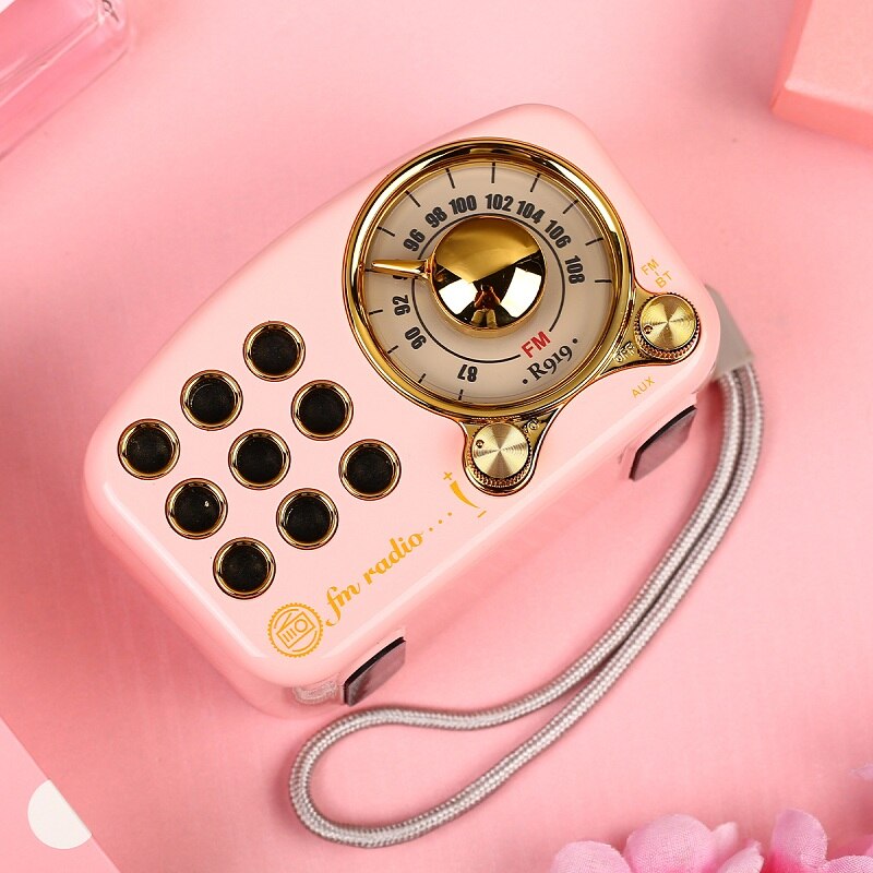 PRUNUS Portable rétro Radio AM FM USB radio récepteur bluetooth haut-parleur AUX TF MP3 téléphone lecteur de musique Radio Rechargeable: Pink