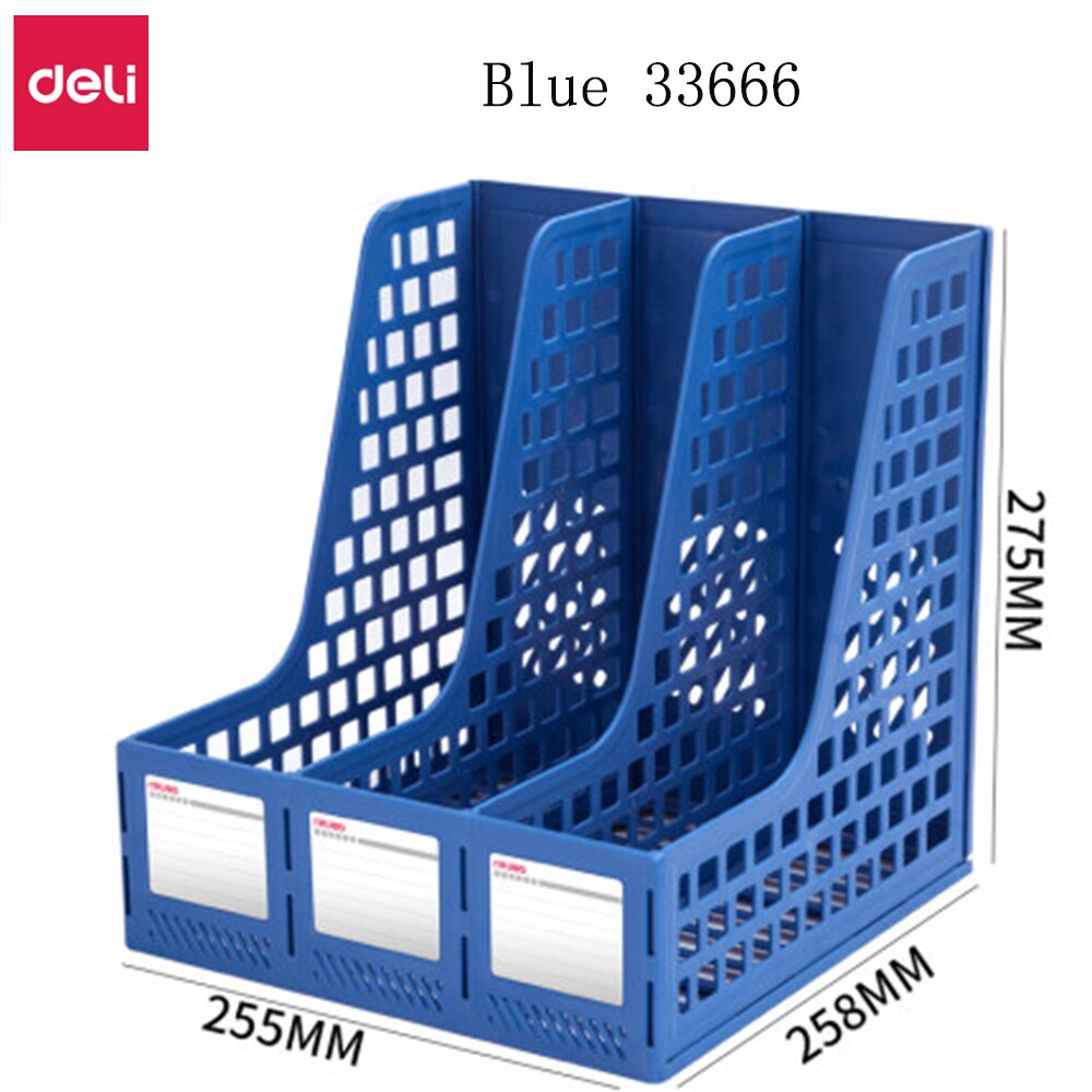 Deli Thickened Folder Storage Box File Rack Multi-layer Vertical Book Shelf Book Stand Desktop Office Supplies File Frame Basket: Blue 33666